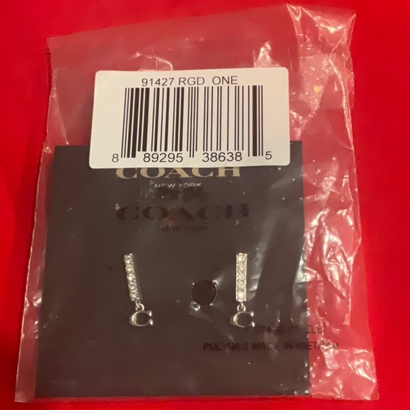 NWT COACH Signature “C” Pave Bar Stud Earrings - Picture 4 of 6